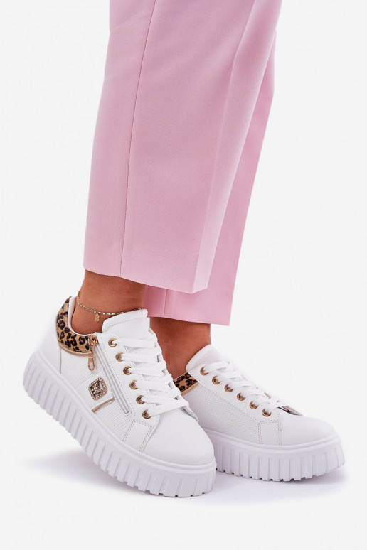 tenisky  s platformou z ekologické kůže se vzory leopardí kožešiny bílé Velionna