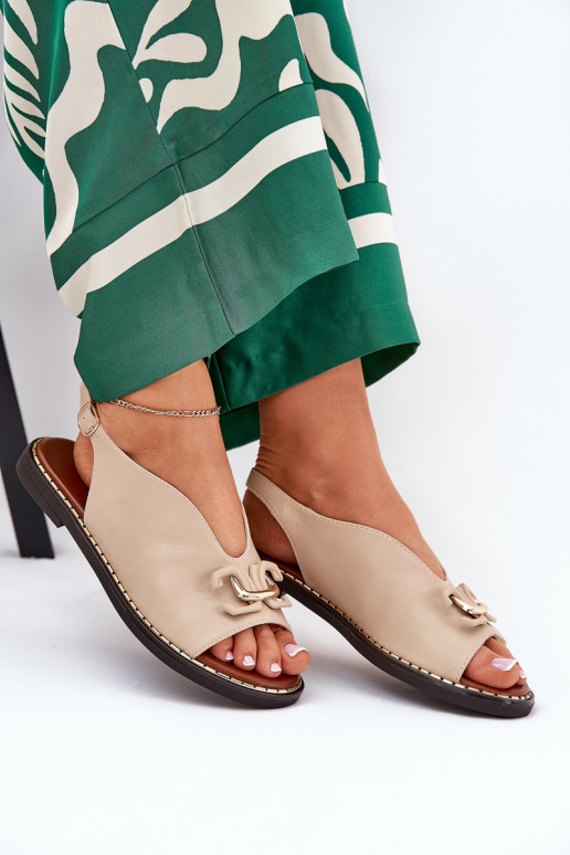 Žabky s širokými podpatky s ornamenty z ekologické kůže béžové Tillireta