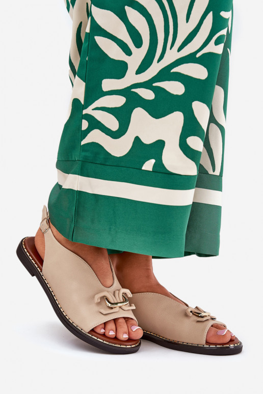 Žabky s širokými podpatky s ornamenty z ekologické kůže béžové Tillireta