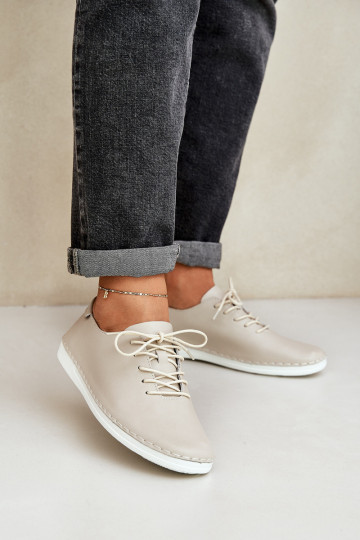 šněrovací boty Z Naturalnej Skóry D&A LR51-645 béžové 2