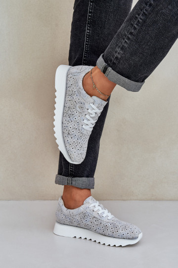 ze semiše  tenisky s platformou se třpytkami D&A LR51-635 stříbrné barvy