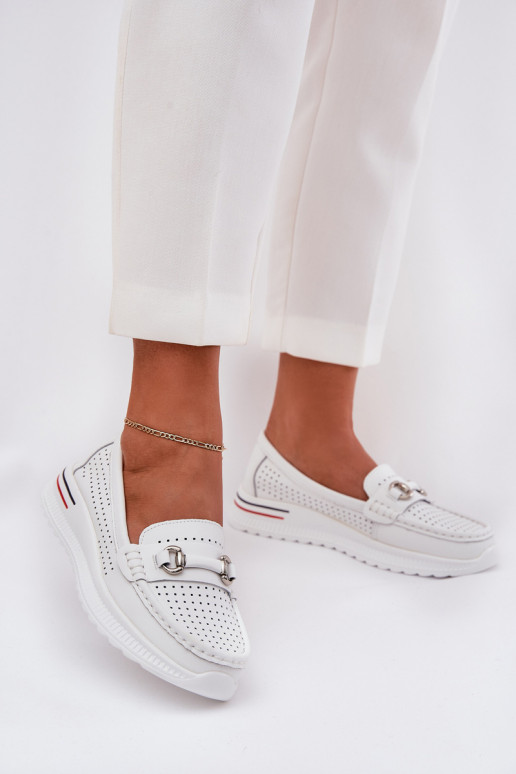 Ažurové baleríny Z Naturalnej Skóry Vinceza 95331 bílé Ažurové baleríny Z Naturalnej Skóry Vinceza 95331 bílé