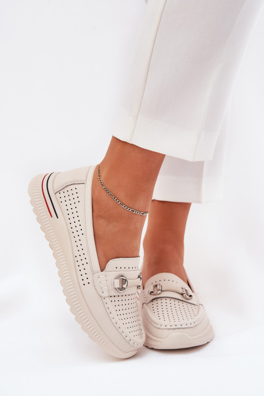 Ažurové baleríny Z Naturalnej Skóry Vinceza 95331 béžové Ažurové baleríny Z Naturalnej Skóry Vinceza 95331 béžové