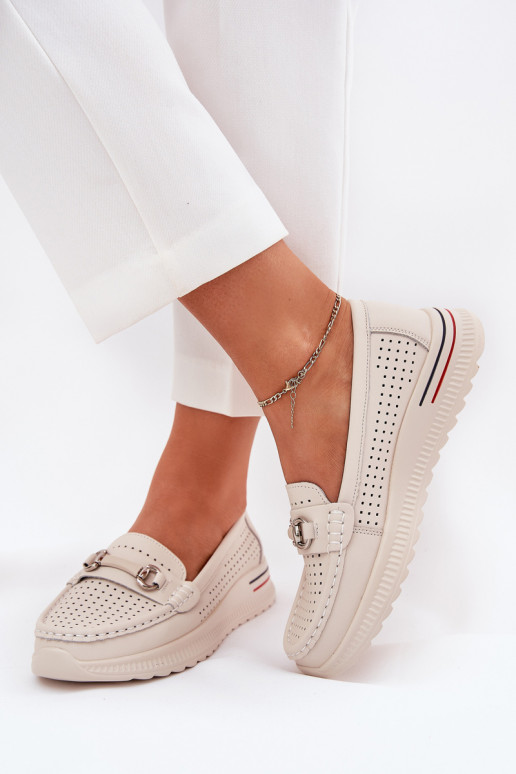 Ažurové baleríny Z Naturalnej Skóry Vinceza 95331 béžové Ažurové baleríny Z Naturalnej Skóry Vinceza 95331 béžové