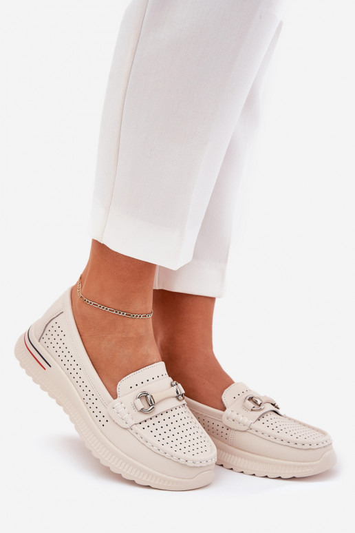 Ažurové baleríny Z Naturalnej Skóry Vinceza 95331 béžové Ažurové baleríny Z Naturalnej Skóry Vinceza 95331 béžové