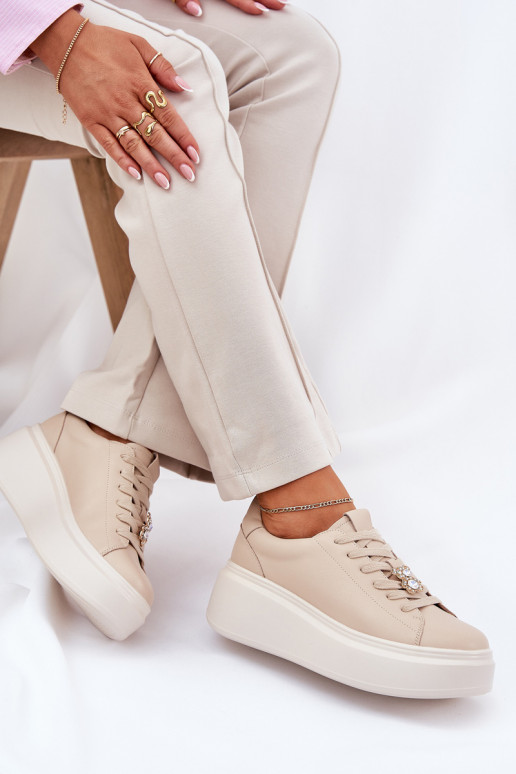  tenisky  s platformou Z Przypinką Vinceza 39922 béžové