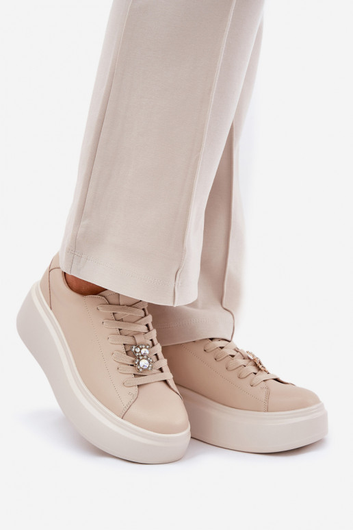  tenisky  s platformou Z Przypinką Vinceza 39922 béžové