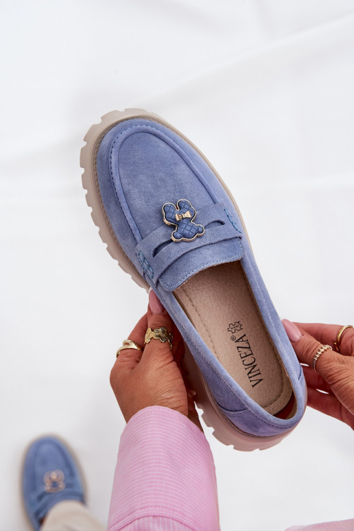 Semišové mokasíny  Z Przypinką Medvídci Vinceza 79533 modrá Semišové mokasíny  Z Przypinką Medvídci Vinceza 79533 modrá