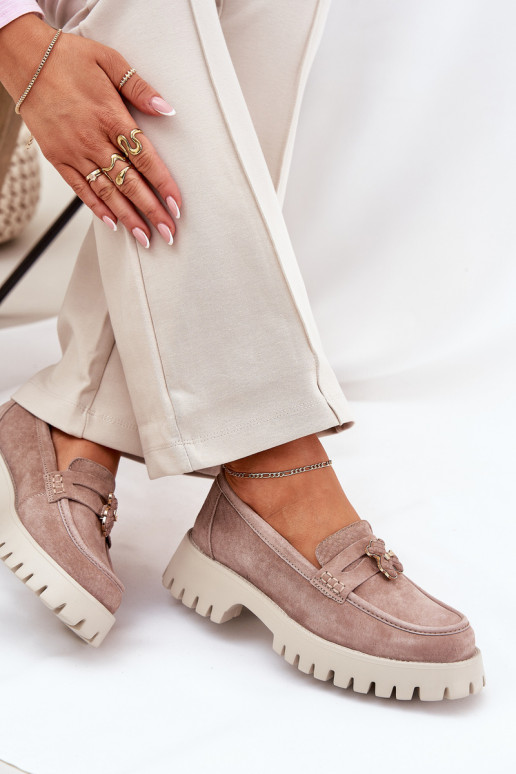 Semišové mokasíny  Z Przypinką Medvídci Vinceza 79533 béžové Semišové mokasíny  Z Przypinką Medvídci Vinceza 79533 béžové