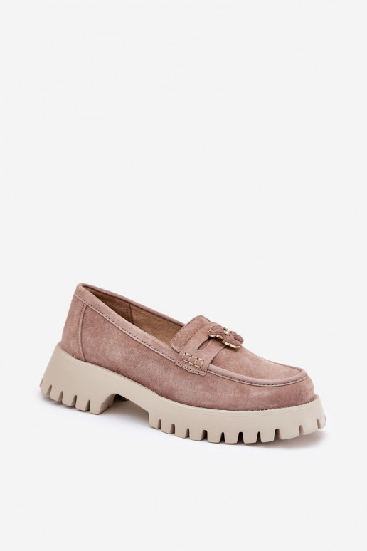 Semišové mokasíny  Z Przypinką Medvídci Vinceza 79533 béžové Semišové mokasíny  Z Przypinką Medvídci Vinceza 79533 béžové