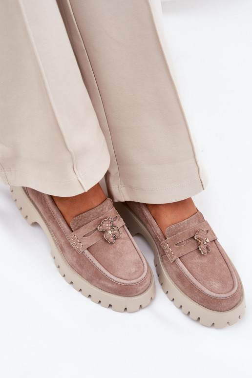 Semišové mokasíny  Z Przypinką Medvídci Vinceza 79533 béžové Semišové mokasíny  Z Przypinką Medvídci Vinceza 79533 béžové
