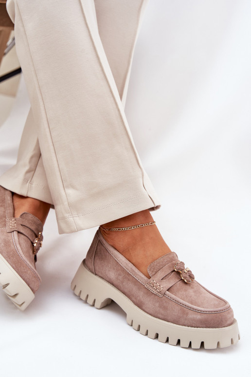 Semišové mokasíny  Z Przypinką Medvídci Vinceza 79533 béžové Semišové mokasíny  Z Przypinką Medvídci Vinceza 79533 béžové