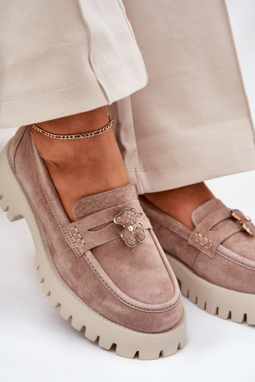 Semišové mokasíny  Z Przypinką Medvídci Vinceza 79533 béžové Semišové mokasíny  Z Przypinką Medvídci Vinceza 79533 béžové