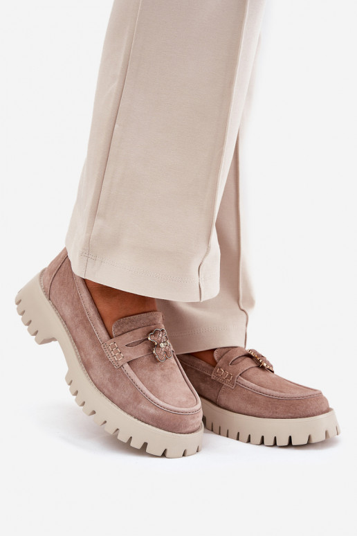 Semišové mokasíny  Z Przypinką Medvídci Vinceza 79533 béžové Semišové mokasíny  Z Przypinką Medvídci Vinceza 79533 béžové