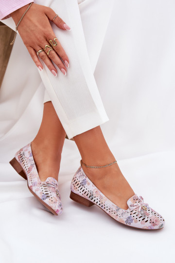 Ažurové baleríny se stuhami S květinami z eko semišeowe různé barvy Amepitrea