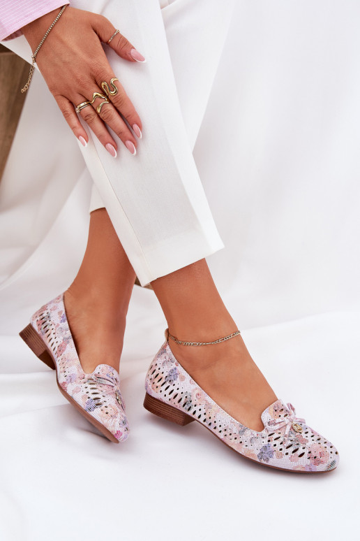 Ažurové baleríny se stuhami S květinami z eko semišeowe různé barvy Amepitrea