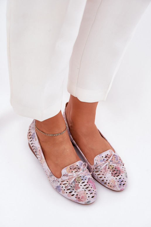 Ažurové baleríny se stuhami S květinami z eko semišeowe různé barvy Amepitrea