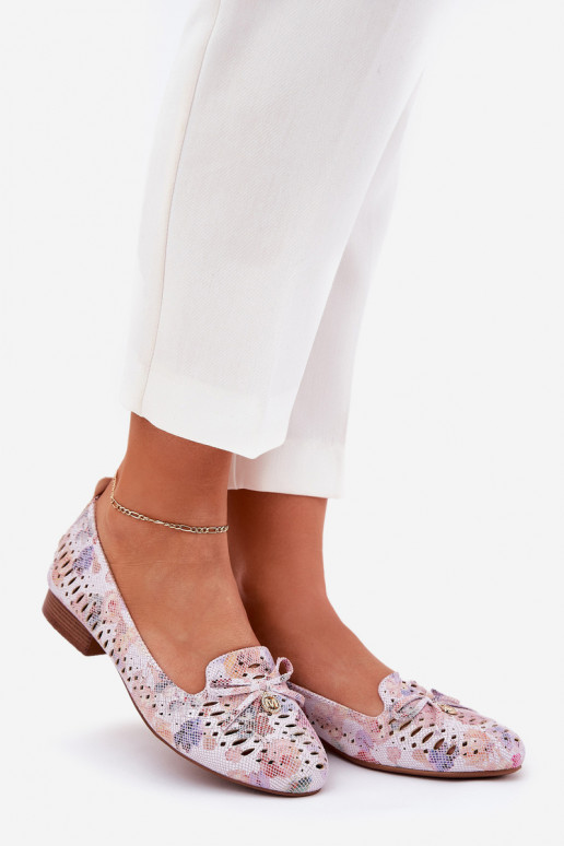 Ažurové baleríny se stuhami S květinami z eko semišeowe různé barvy Amepitrea