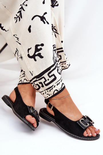 Ploché sandály s ornamenty z eko semišeowe Černé Lilria