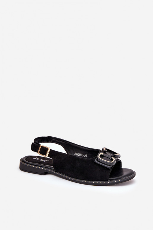 Ploché sandály s ornamenty z eko semišeowe Černé Lilria