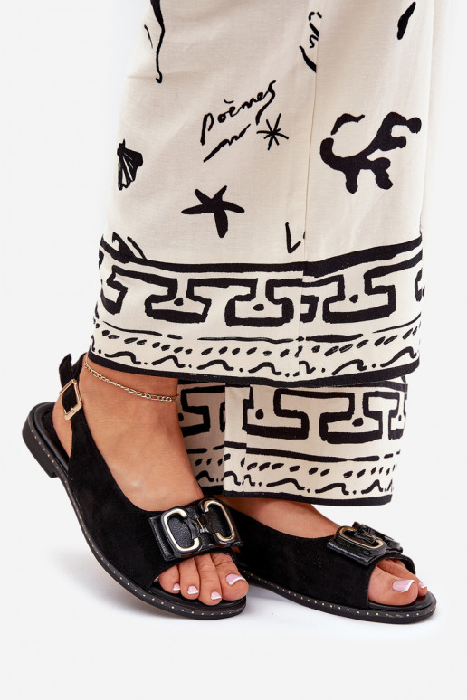 Ploché sandály s ornamenty z eko semišeowe Černé Lilria