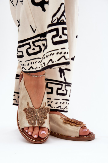 Dámské sandály s širokými podpatky s ornamenty zlaté barvy Soupravaorina