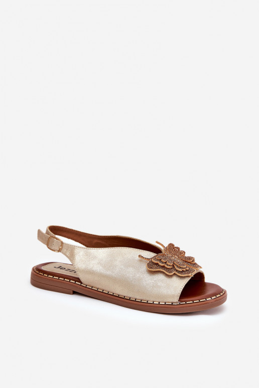 Dámské sandály s širokými podpatky s ornamenty zlaté barvy Soupravaorina Dámské sandály s širokými podpatky s ornamenty zlaté barvy Soupravaorina