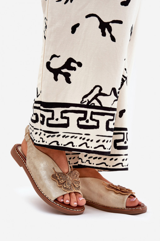 Dámské sandály s širokými podpatky s ornamenty zlaté barvy Soupravaorina Dámské sandály s širokými podpatky s ornamenty zlaté barvy Soupravaorina