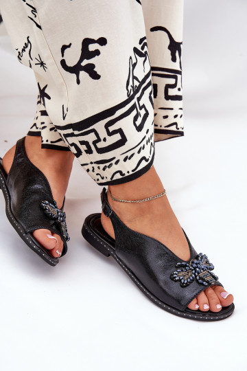 se třpytkami Dámské sandály s ornamenty Ploché boty Černé Russona