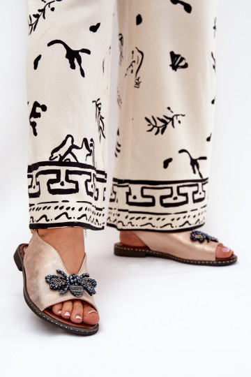 se třpytkami Dámské sandály s ornamenty Ploché boty růžově zlatá Russona