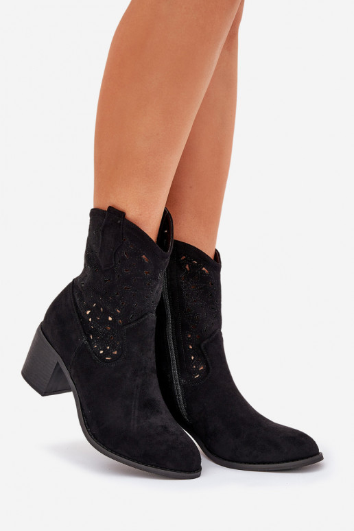 s ažurovými prvky Boty v kovbojském stylu  s podpatky S.Barski HY51-125 Černé s ažurovými prvky Boty v kovbojském stylu  s podpatky S.Barski HY51-125 Černé