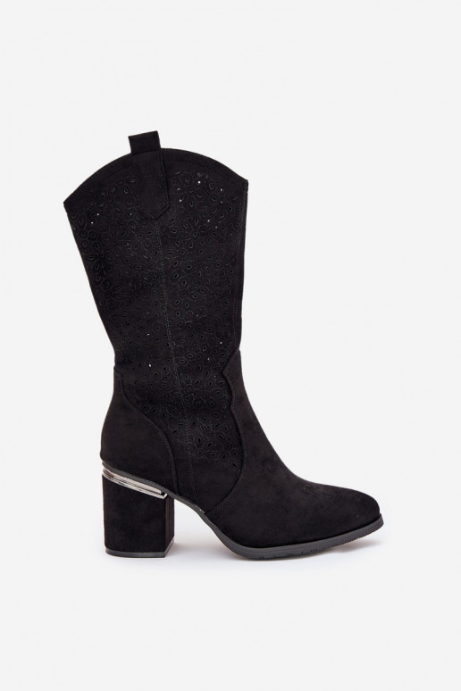 s ažurovými prvky dlouhé boty kovbojský styl  S.Barski HY51-238 Černé s ažurovými prvky dlouhé boty kovbojský styl  S.Barski HY51-238 Černé