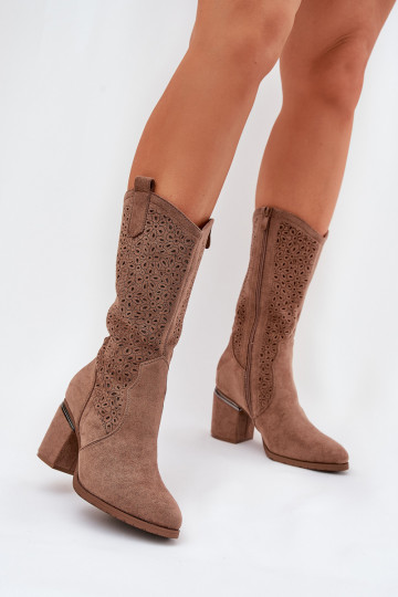 s ažurovými prvky dlouhé boty kovbojský styl  S.Barski HY51-238 hnědá 2