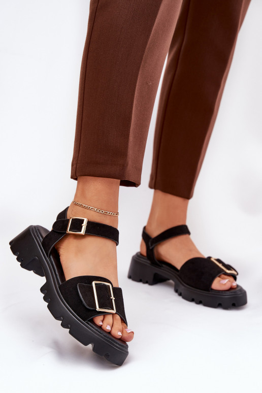 Eko Dámské semišové sandály s přezkami Černé Gofielle