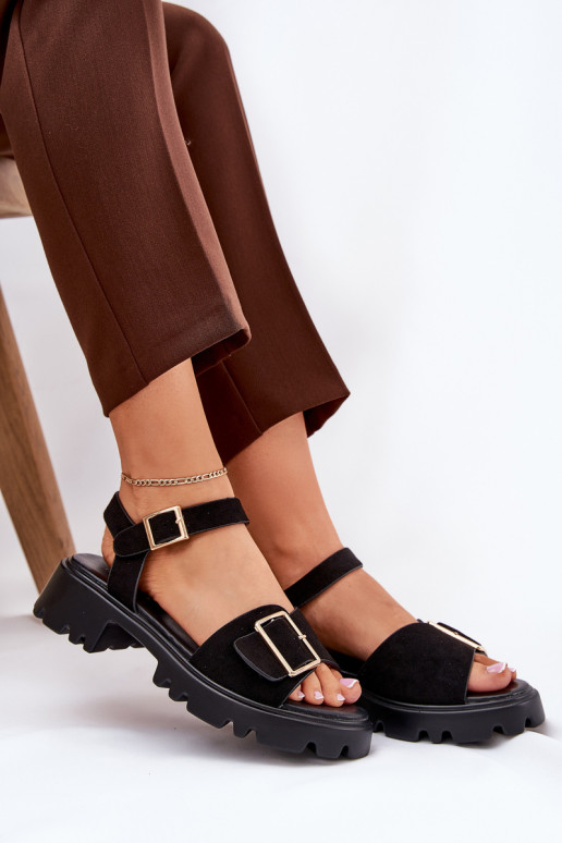 Eko Dámské semišové sandály s přezkami Černé Gofielle