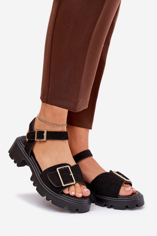 Eko Dámské semišové sandály s přezkami Černé Gofielle