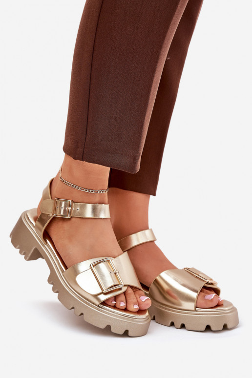 Eko Dámské sandály  s přezkami zlaté barvy Gofielle