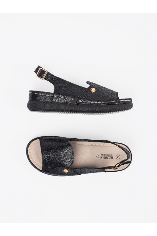 Černé sandály ze skórzaną wkładką