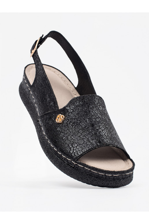 Černé sandály ze skórzaną wkładką