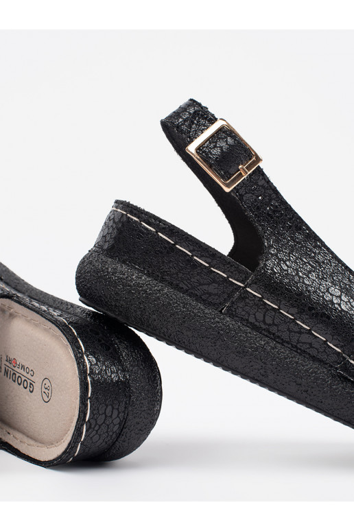 Černé sandály ze skórzaną wkładką