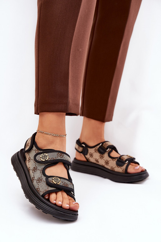    Žabky Ze zlaté barvymi Detalami béžové-Černé Pefese