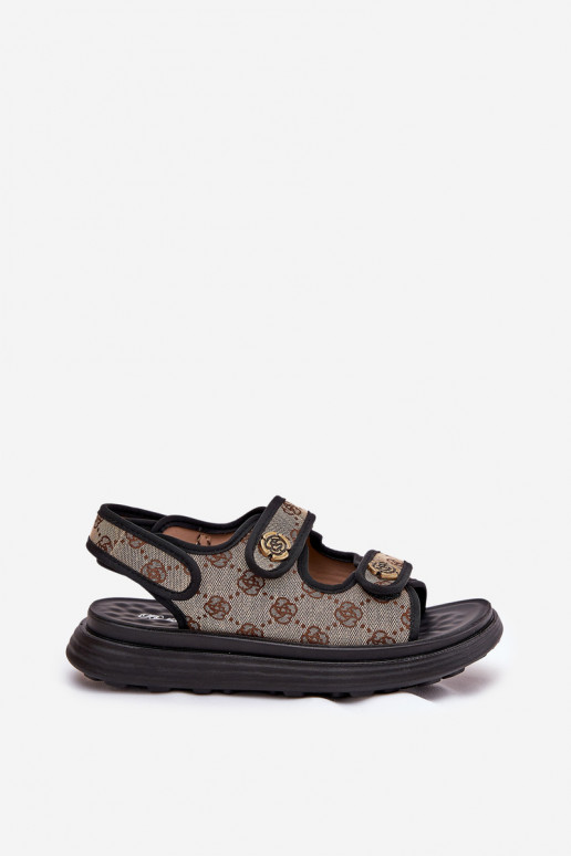    Žabky Ze zlaté barvymi Detalami béžové-Černé Pefese