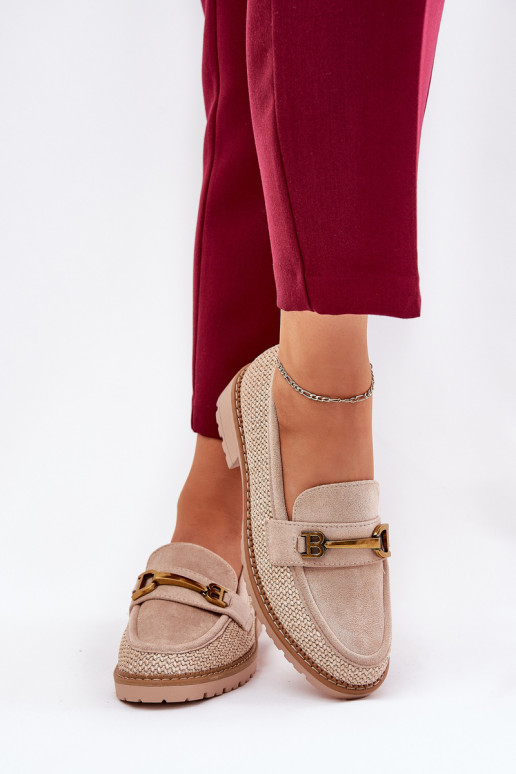 Dámské mokasíny  I zlaté barvym Detalem béžové Seffolia