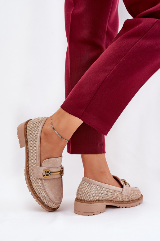 Dámské mokasíny  I zlaté barvym Detalem béžové Seffolia