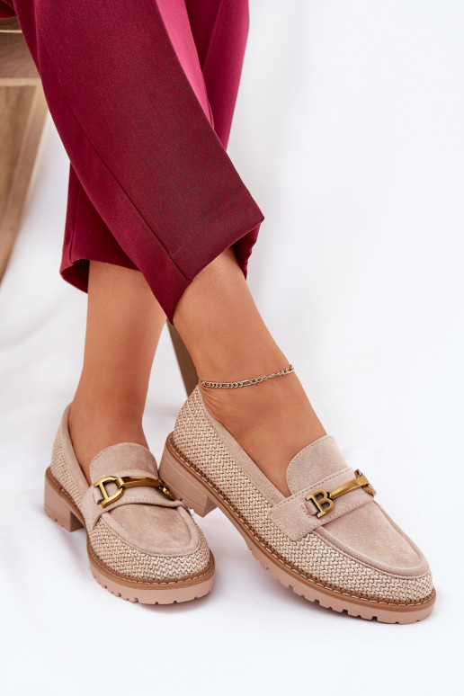 Dámské mokasíny  I zlaté barvym Detalem béžové Seffolia