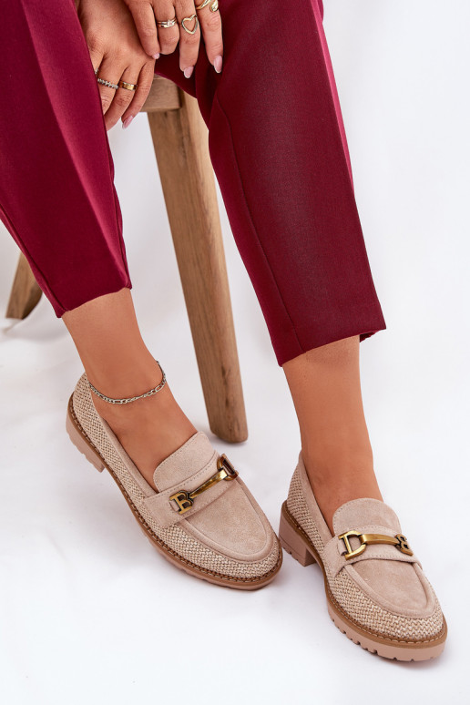 Dámské mokasíny  I zlaté barvym Detalem béžové Seffolia