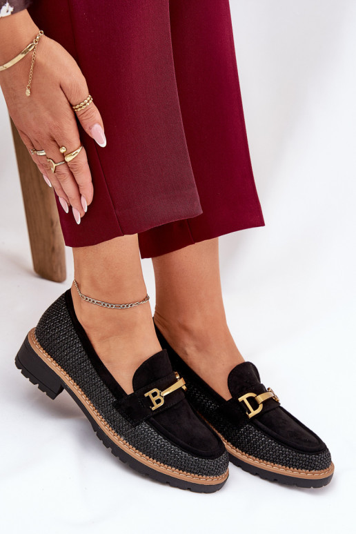 Dámské mokasíny  I zlaté barvym Detalem Černé Seffolia Dámské mokasíny  I zlaté barvym Detalem Černé Seffolia