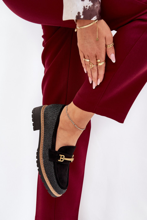 Dámské mokasíny  I zlaté barvym Detalem Černé Seffolia Dámské mokasíny  I zlaté barvym Detalem Černé Seffolia