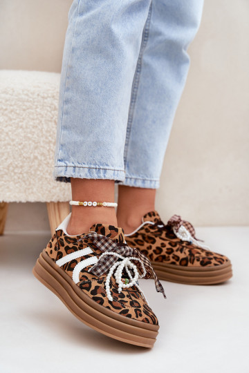 Tenisky  se vzory leopardí kožešiny s platformou s pěknými detaily hnědá Vinness