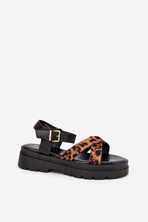 Dámské sandály s platformou se vzory leopardí kožešiny hnědá Gevinniser